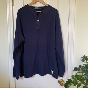 Vintage Polo Ralph Lauren Navy popover Henley sportsman sweatshirt XL